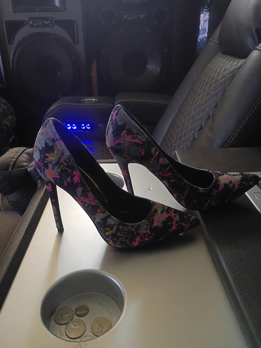 Elegant Black Multi Floral Pointed-Toe Stiletto Heels - Women